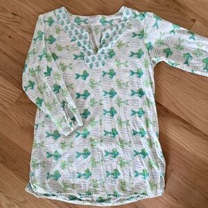 Rikshaw Design 100% cotton 3/4 sleeve block print green fish Women's sz Small